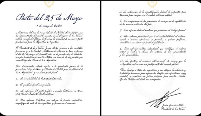 &iquest;Que es Pacto del 25 de Mayo que convoc&oacute; Milei a firmar a los gobernadores?
