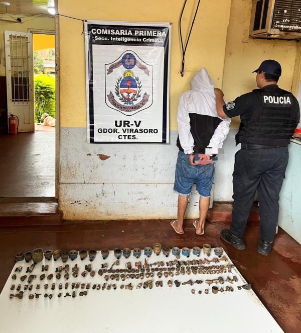 GOBERNADOR VIRASORO:  La Polic&iacute;a logr&oacute; secuestrar gran cantidad de medidores, llaves de paso, por el hecho existe un hombre demorado