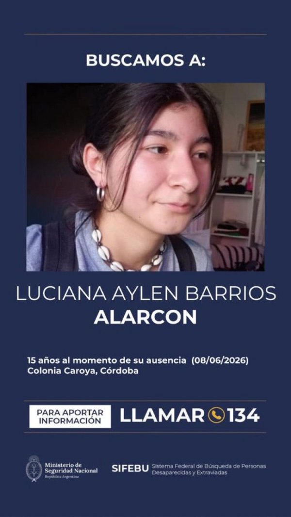Buscan en todo el pa&iacute;s a una adolescente de 14 a&ntilde;os desaparecida en C&oacute;rdoba 