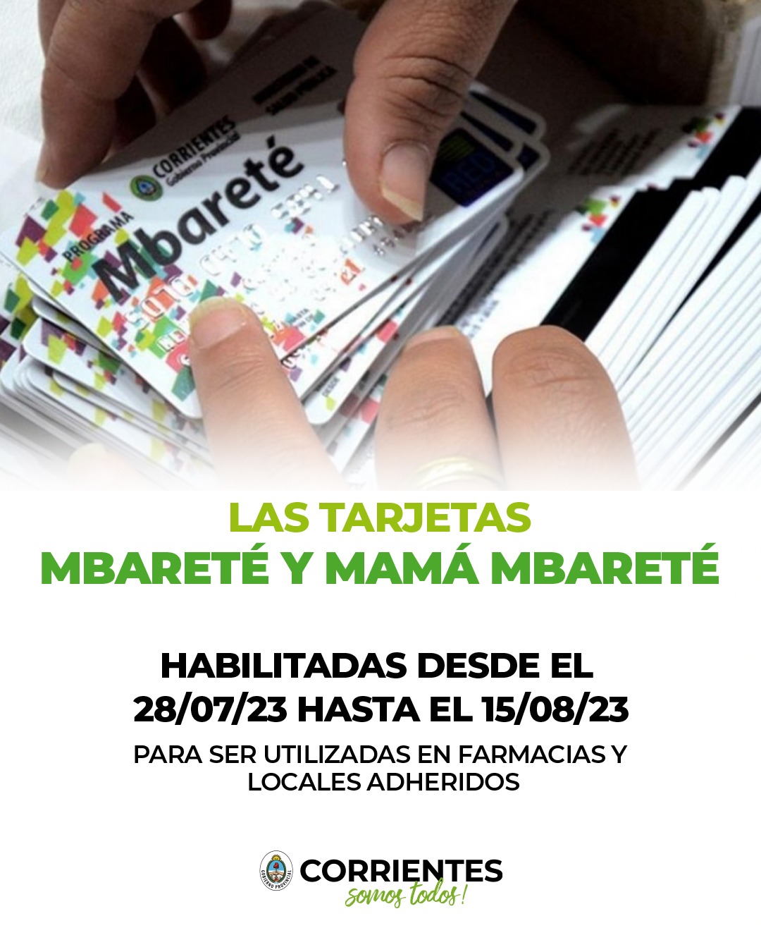 Se encuentran habilitadas las tarjetas Mbaret&eacute; y Mam&aacute; Mbaret&eacute;