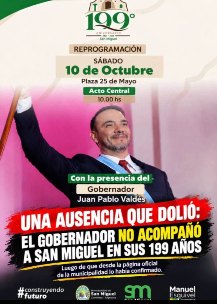 Francia si, San Miguel NO: El gobernador estuvo ausente en el aniversario del pueblo 