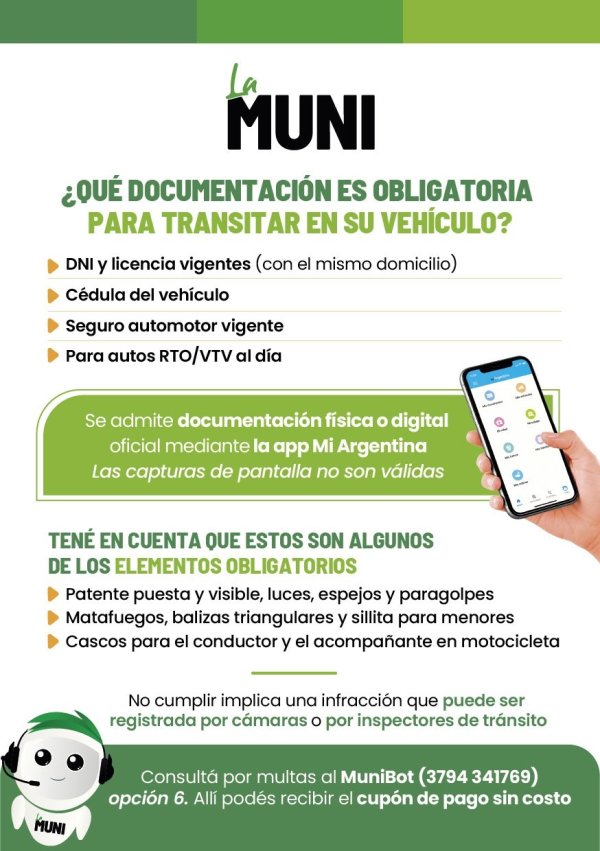 Qu&eacute; documentaci&oacute;n y elementos son obligatorios para circular en veh&iacute;culos por la ciudad de Corrientes